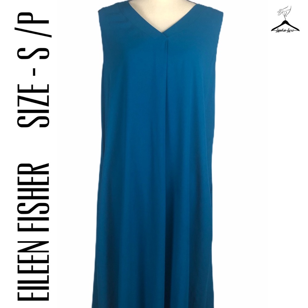 Eileen Fisher Teal Sleeveless Silk Shift Dress